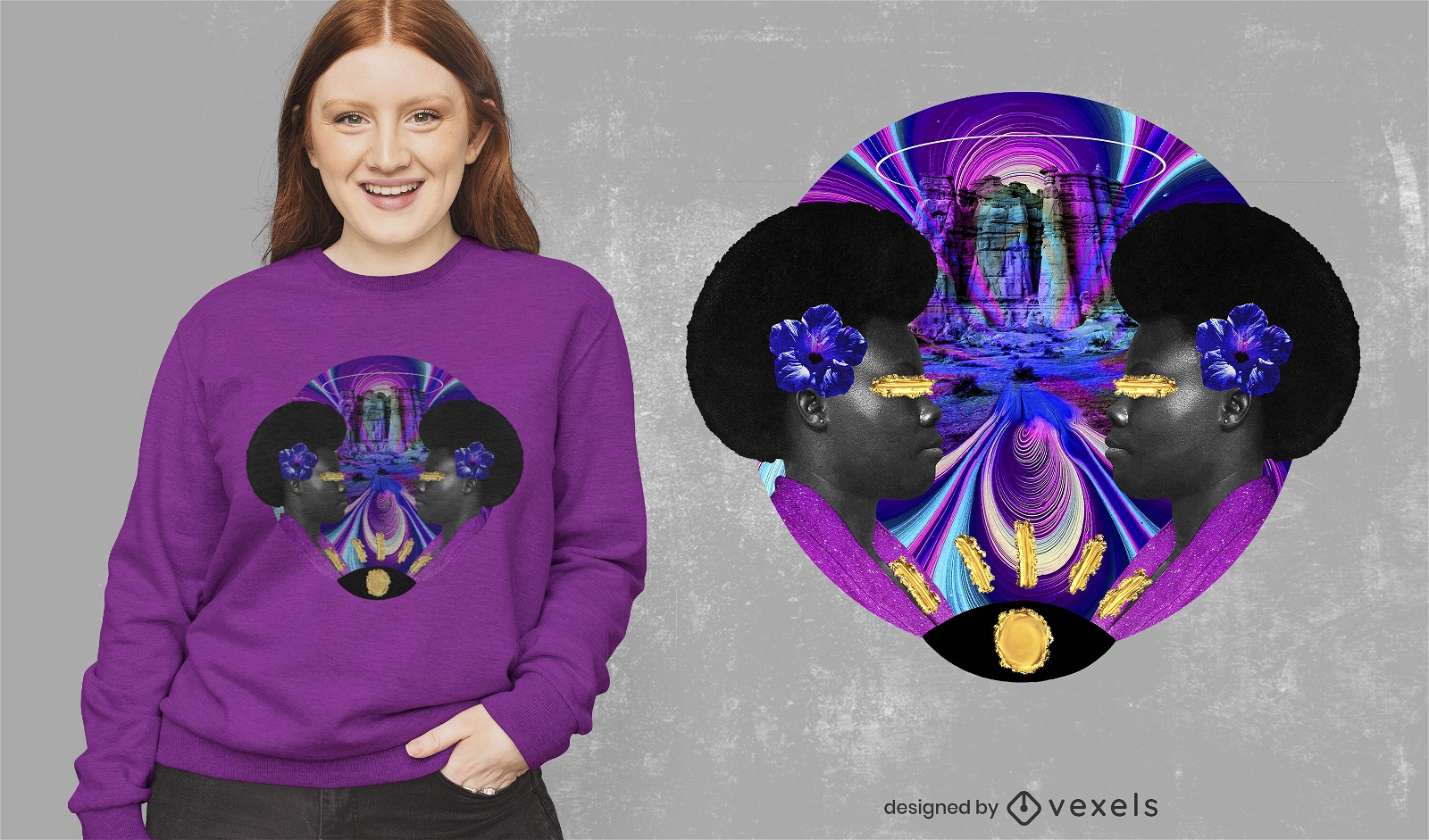 Psychedelic woman photographic collage psd t-shirt design