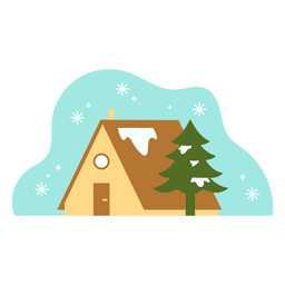 Cabin flat snowing PNG Design