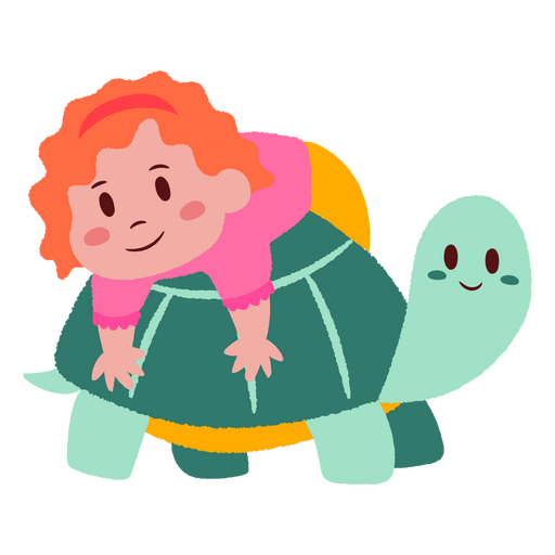 Girl and turtle flat PNG Design