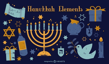 Conjunto de elementos judíos de la festividad de Hanukkah
