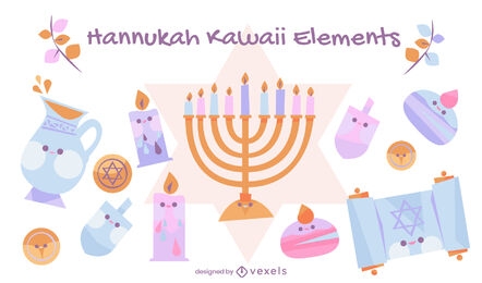 Hanukkah kawaii jewish elements set