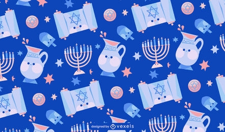 Desenho de padrão kawaii de feriado judaico de Hanukkah