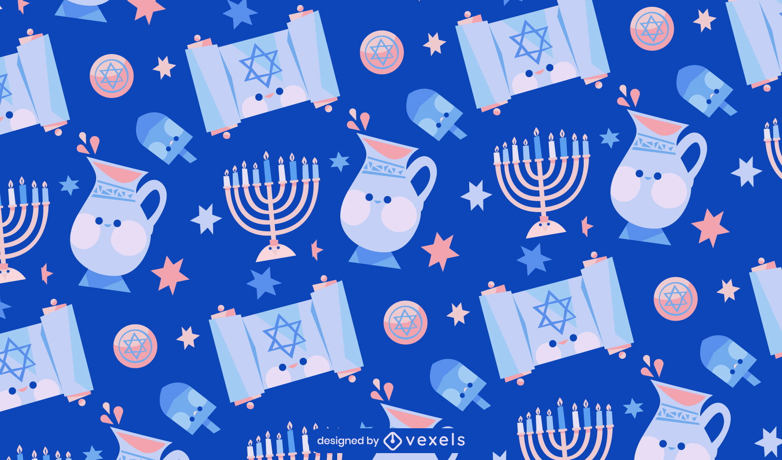 Diseño de patrón kawaii de la fiesta judía de Hanukkah