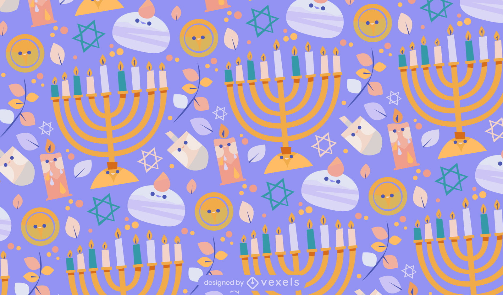 Diseño de patrón kawaii de festividad de Hanukkah