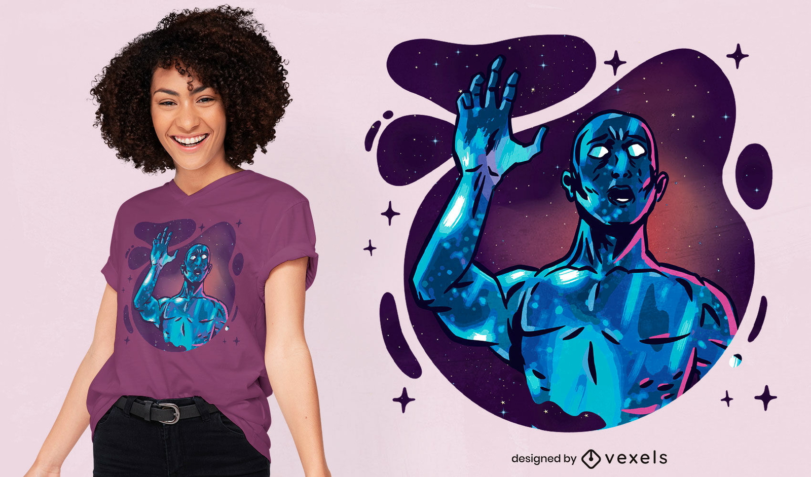 Diseño de camiseta de fantasía alienígena azul espacial