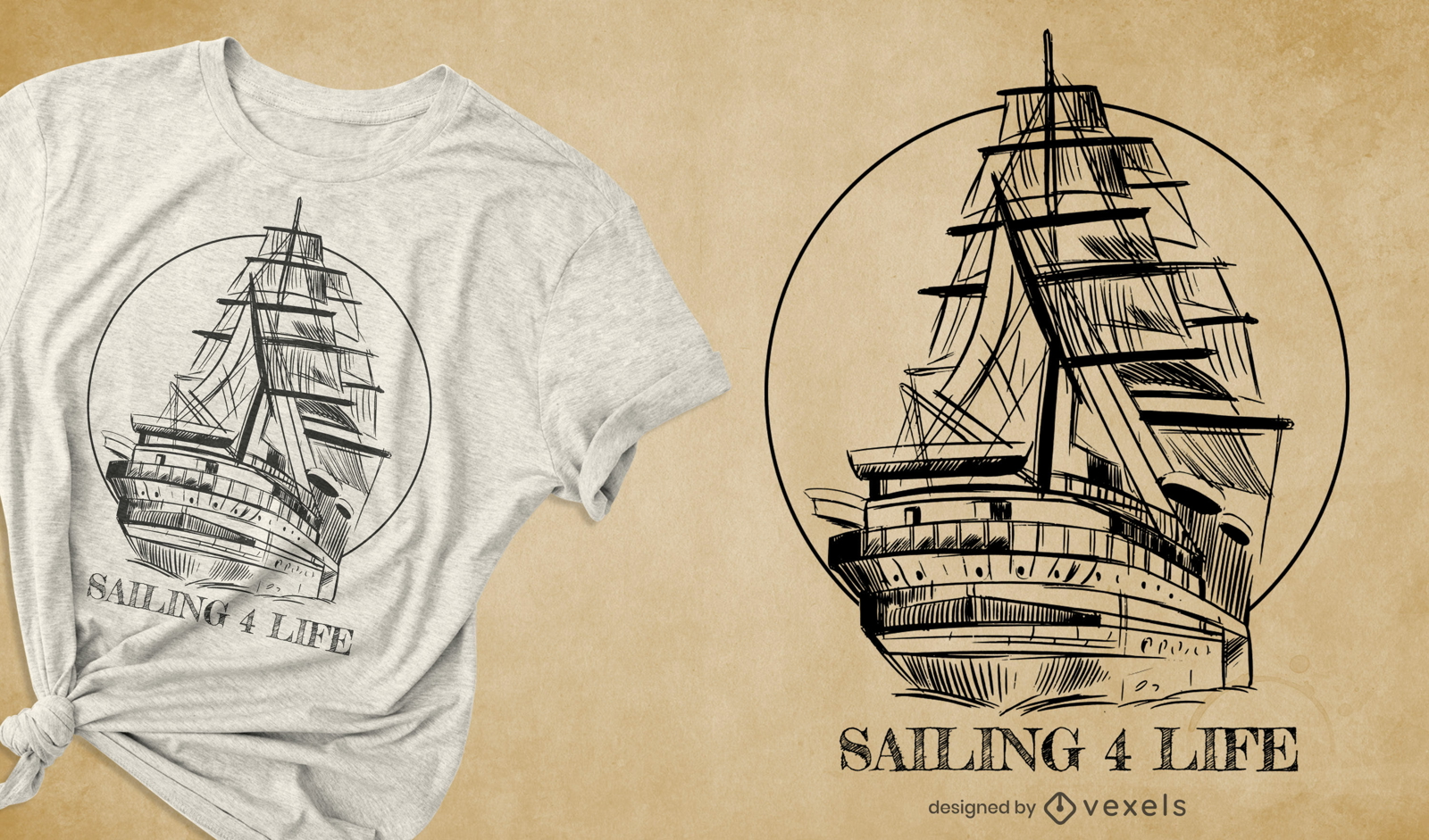 Hand drawn sailboat t-shirt design
