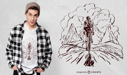 Diseño de camiseta dibujada a mano en bicicleta de montaña.