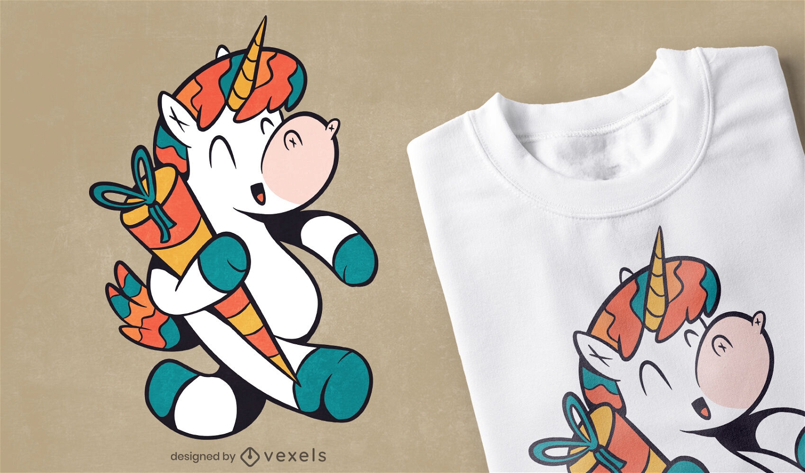 Unicorn with schultute cartoon t-shirt design