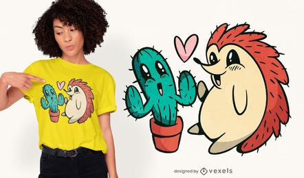 Design fofo de t-shirt de cacto e ouriço