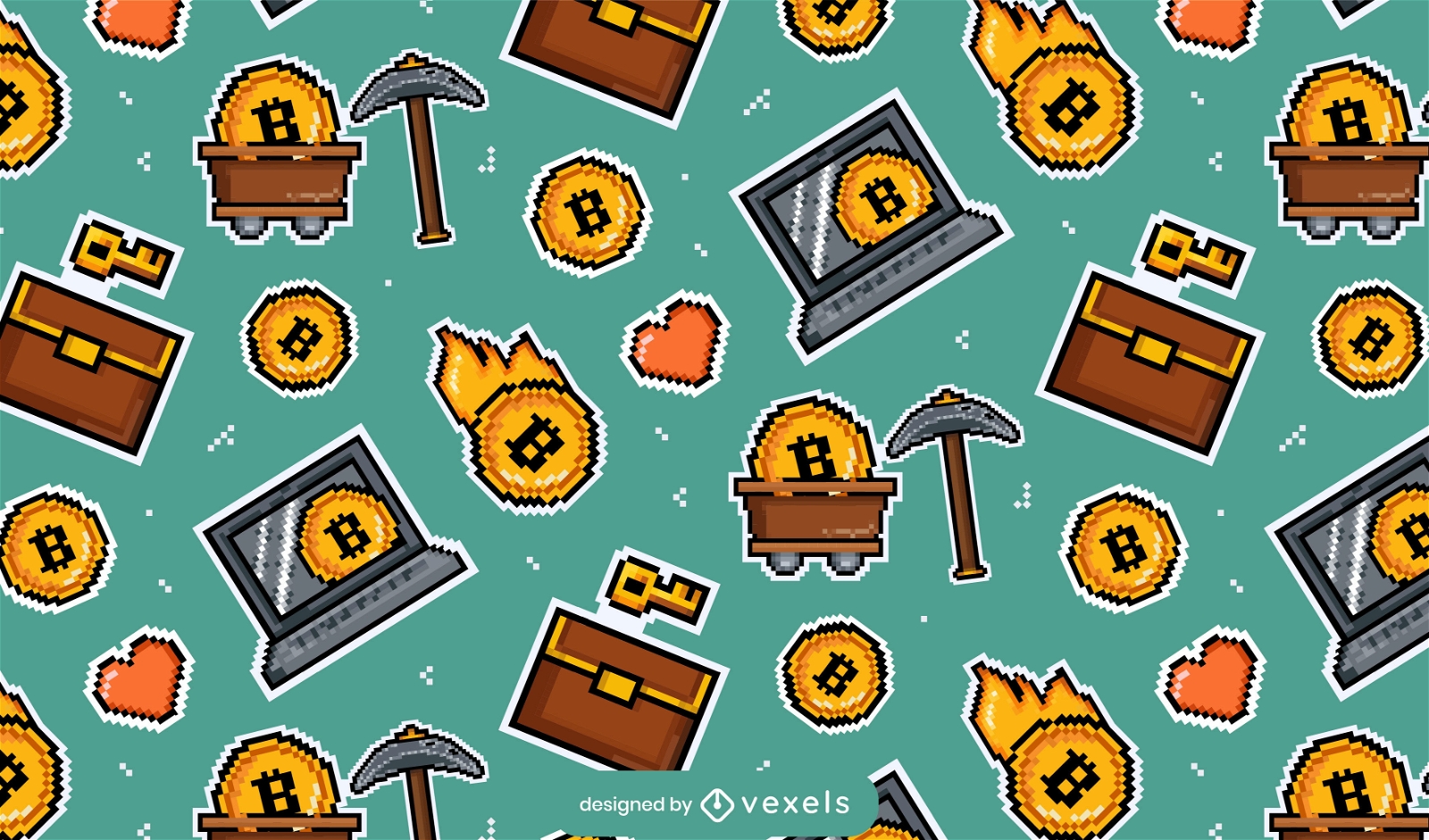 Bitcoin elements pixel art pattern