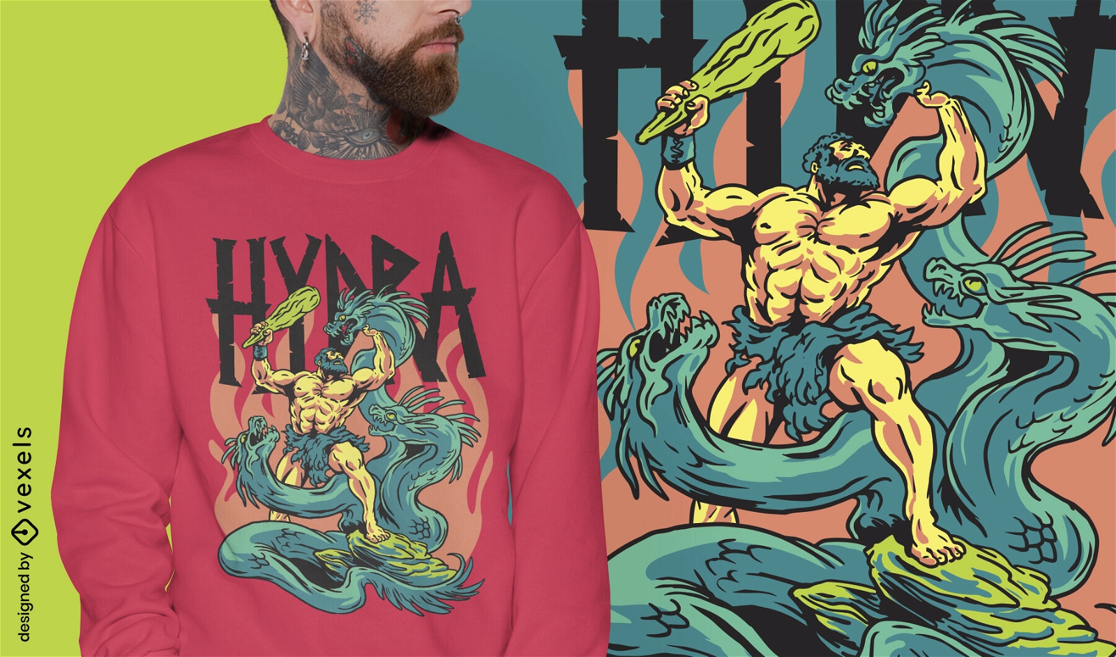 Design da t-shirt m?tica do monstro Hydra da Gr?cia