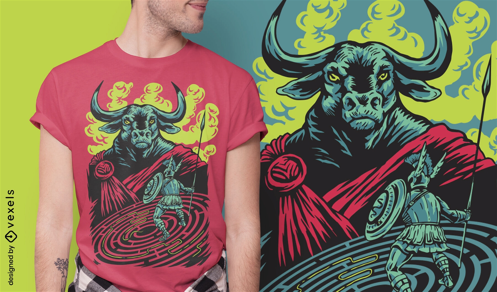 Design da t-shirt mítica do monstro Minotauro da Grécia