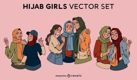 Conjunto de dibujos animados de niñas hijab