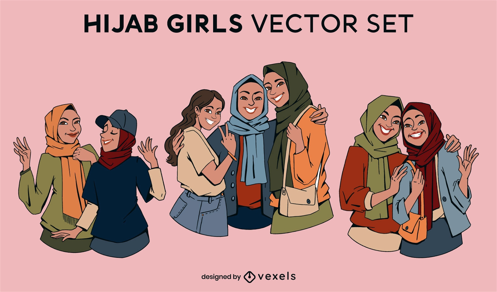 Hijab girls cartoon set