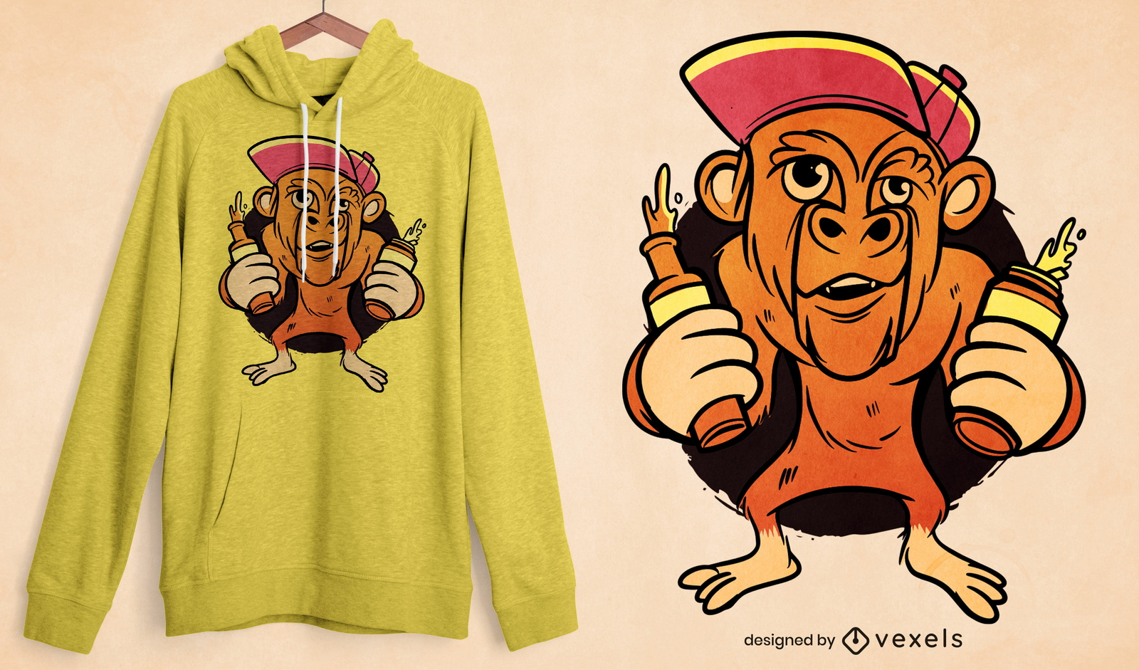 Monkey beer cartoon t-shirt design