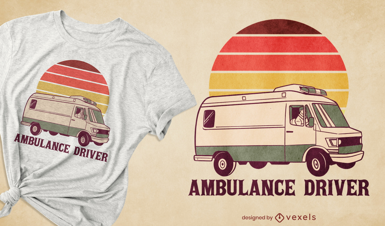 Design de camiseta retrô para motorista de ambulância