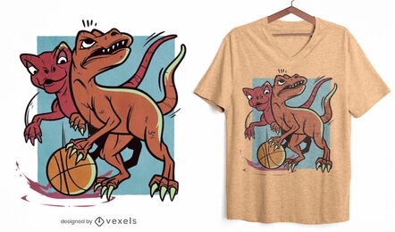 Diseño de camiseta de dinosaurios jugando baloncesto.