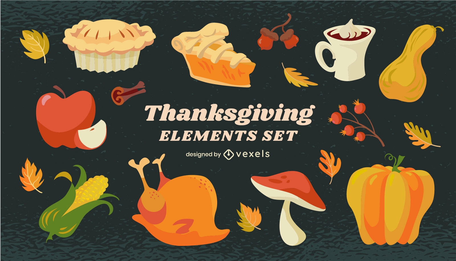 Satz von Thanksgiving-Essen-Cartoon-Elementen