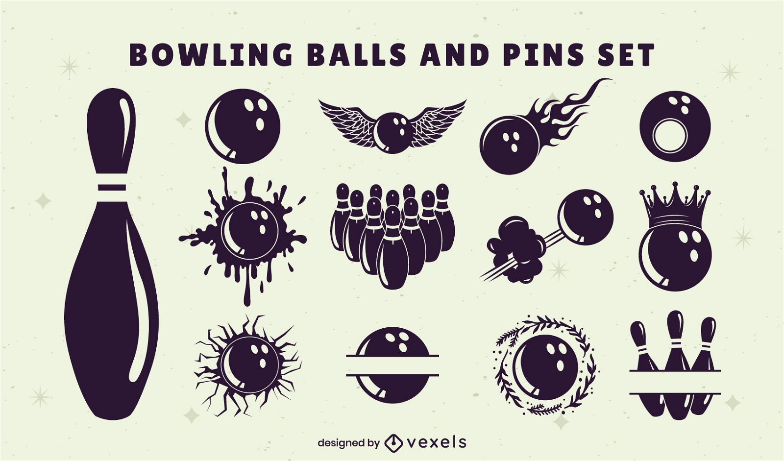 Bowling balls and pins cut out set