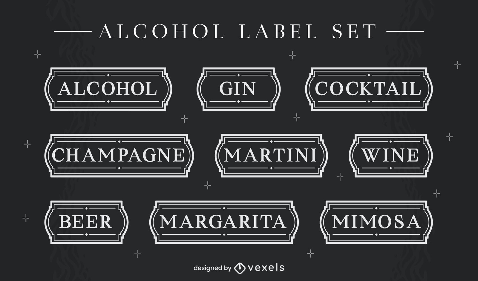 Simple alcohol drinks set of labels