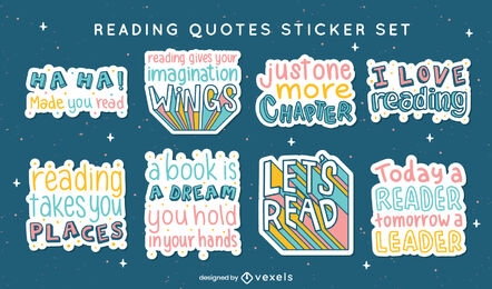 Reading quotes in stickers set