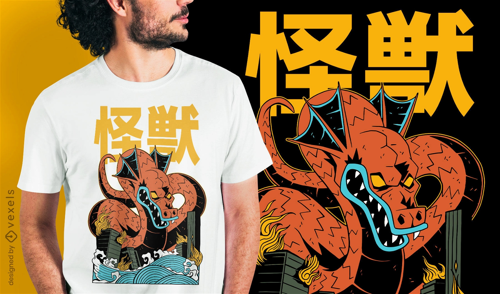Diseño de camiseta de criatura japonesa Dragon kaiju