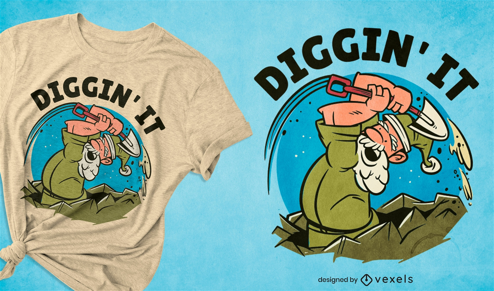 Cartoon-Bergmann-T-Shirt-Design des alten Mannes