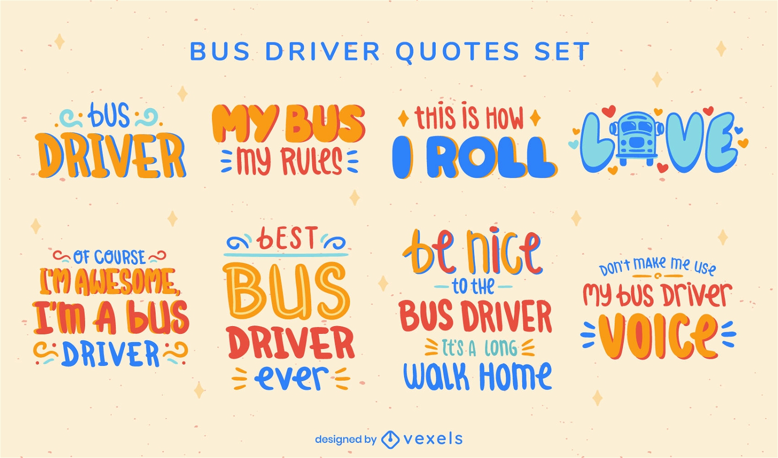 Busfahrer Satz von Schriftzügen