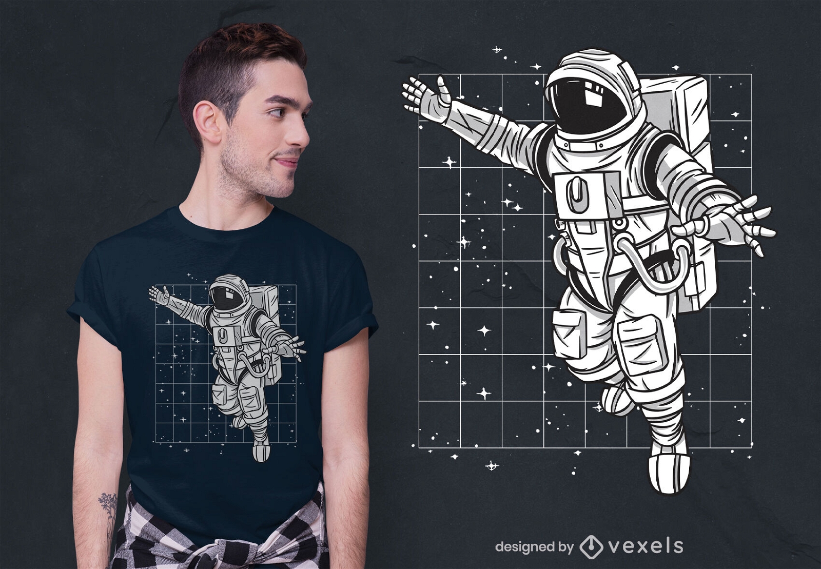 Projeto de camiseta flutuante do astronauta