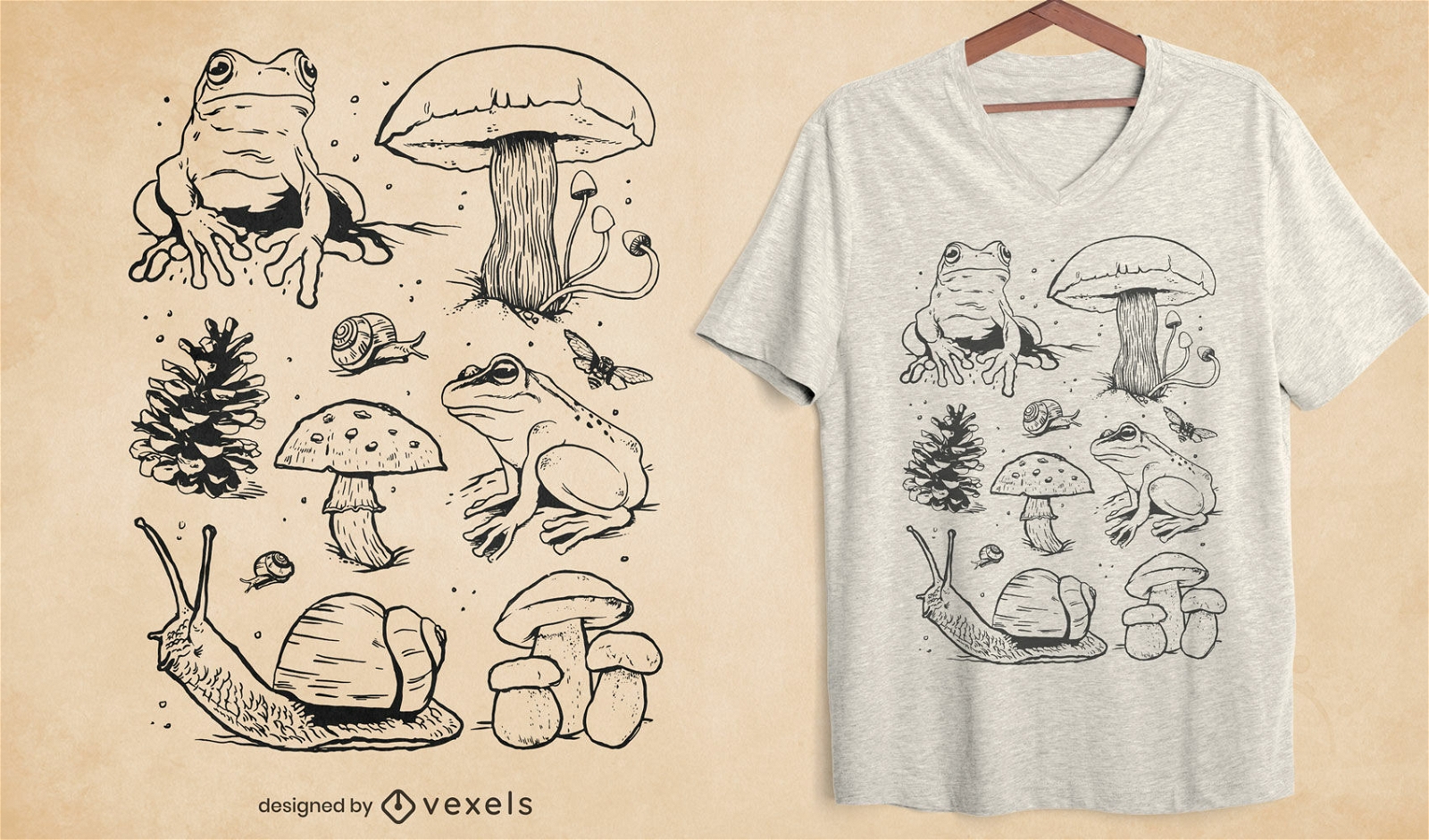 Mushrooms and frogs t-shirt design
