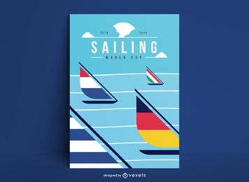 Sailboat race country flags poster design