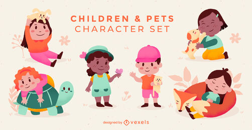 Children and pets characters set
