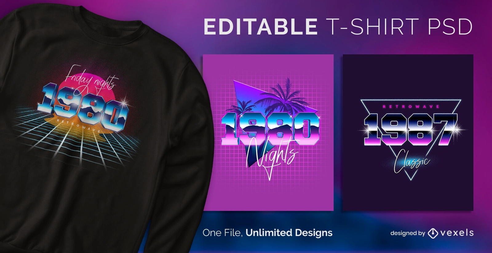 Design de t-shirt redimensionável em néon retrowave