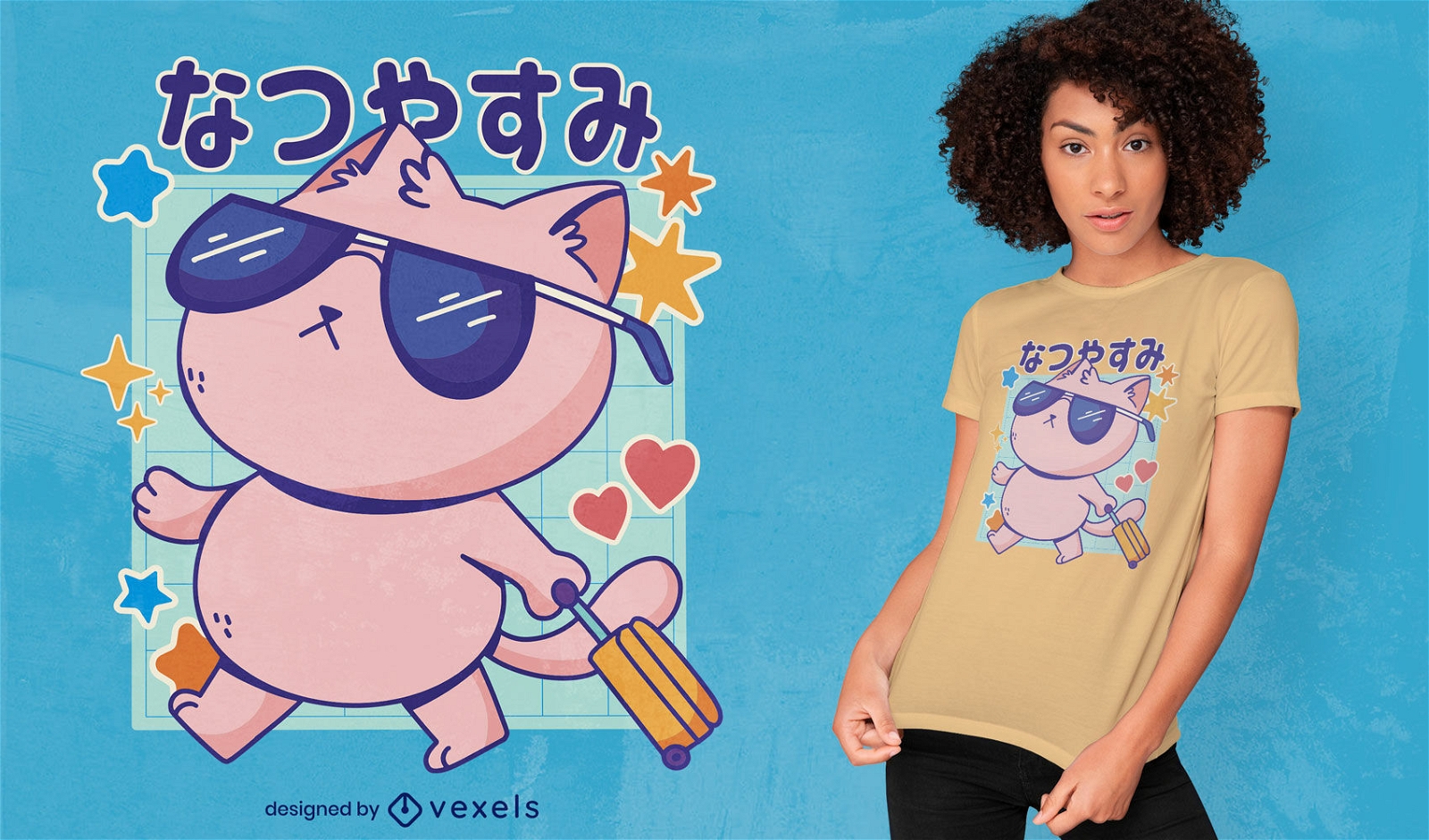 Design de camiseta de gato viajante japon?s