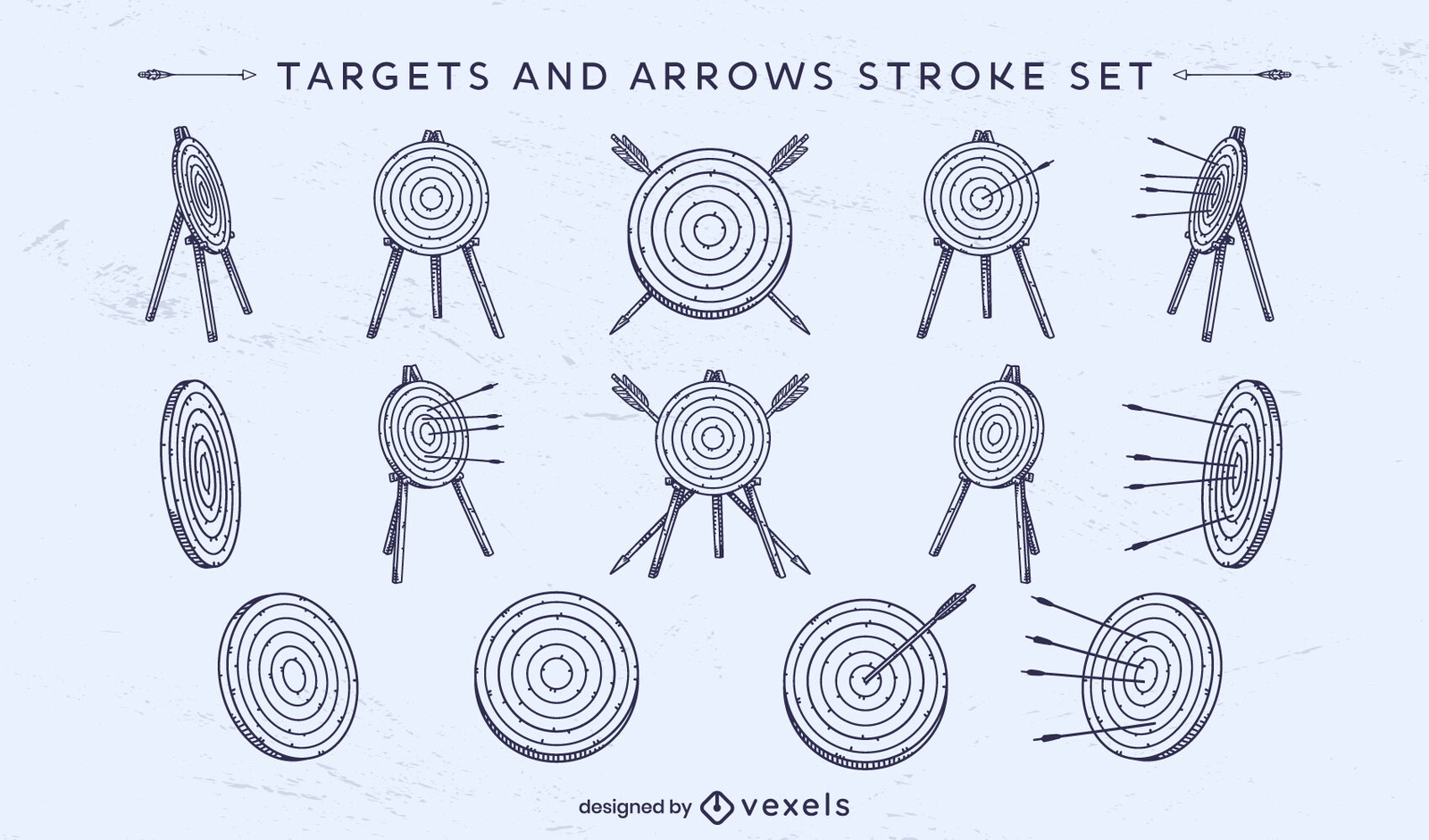 Conjunto de alvos e traços de flechas