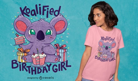 Diseño de camiseta psd de niña de cumpleaños de koala