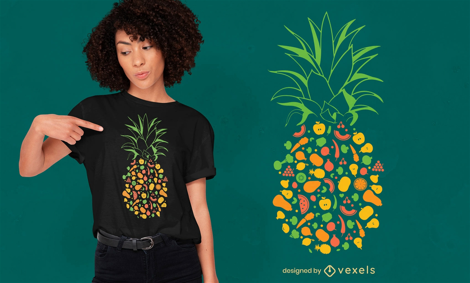 Dise?o de camiseta de pi?a hecha de frutas.