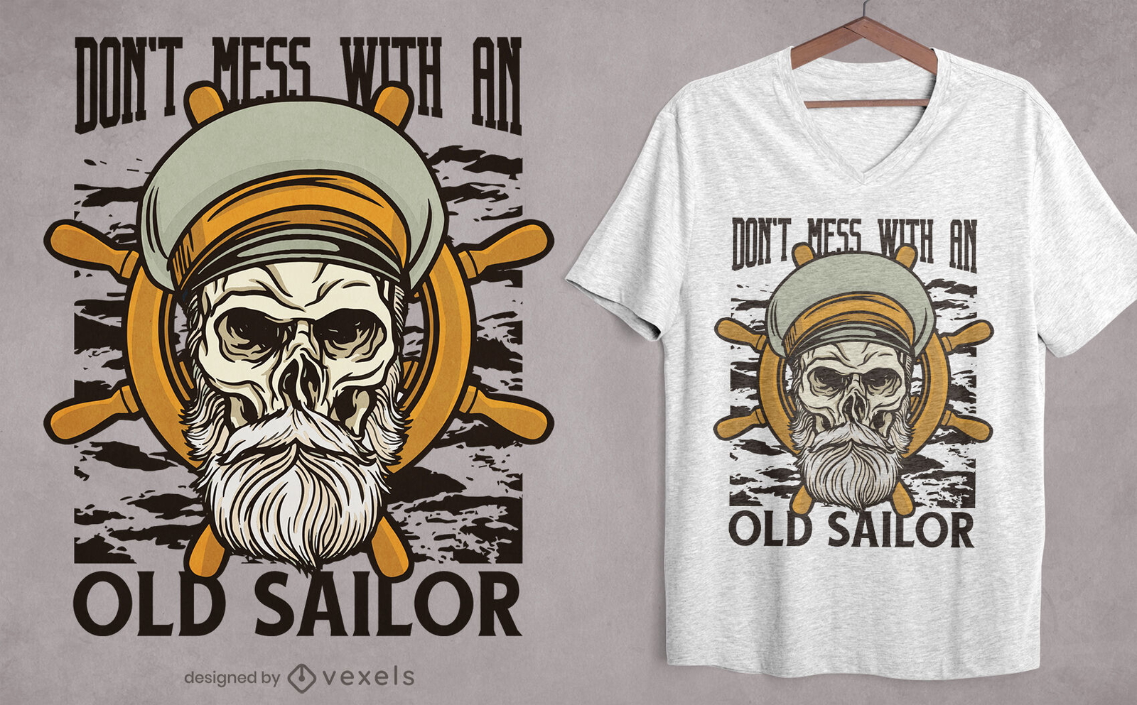 Diseño de camiseta de ilustración de calavera de marinero