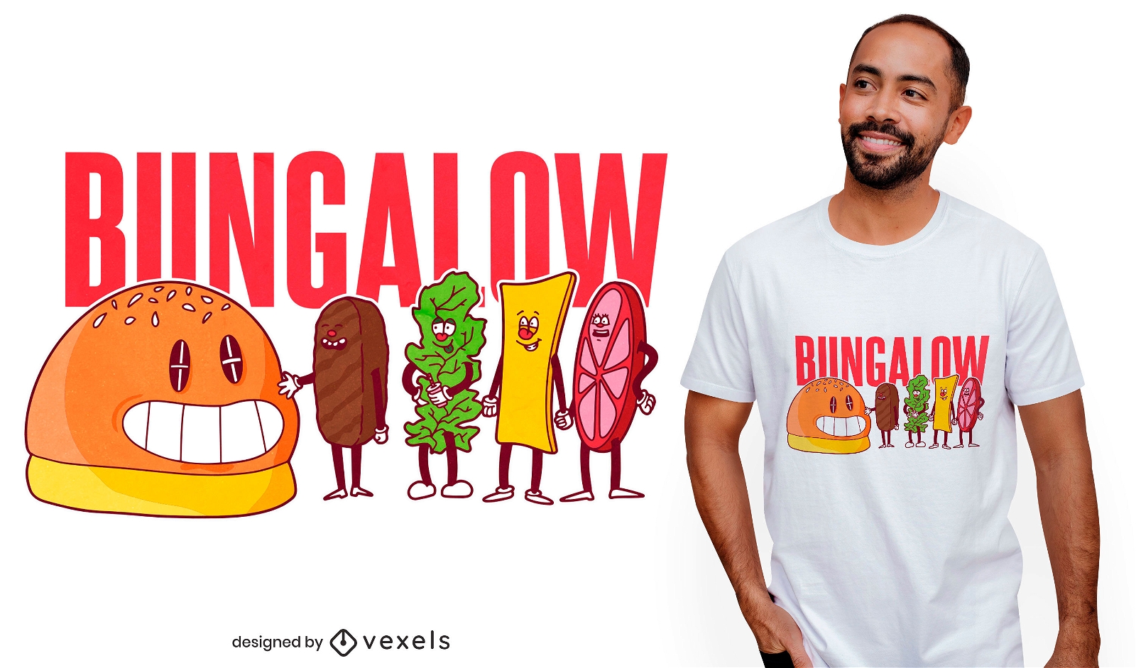 Design de camisetas para personagens de hambúrguer