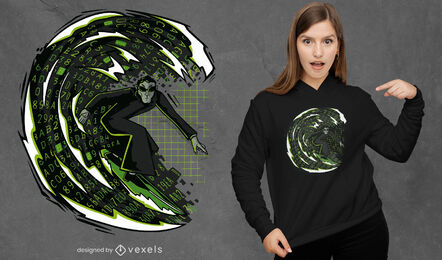 Cyberspace surfing man t-shirt design