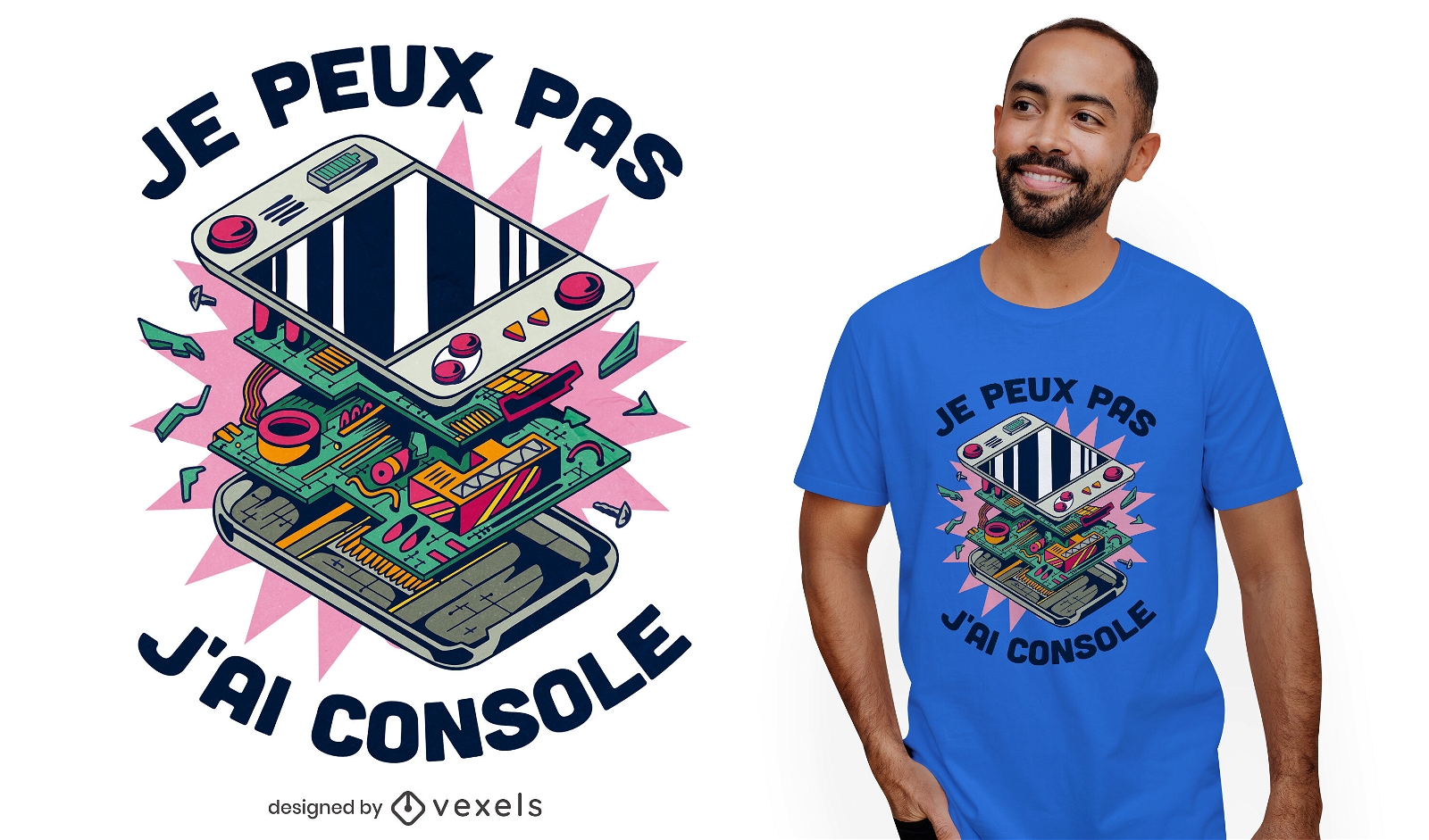 T-Shirt-Design mit französischem Zitat für Spielkonsole