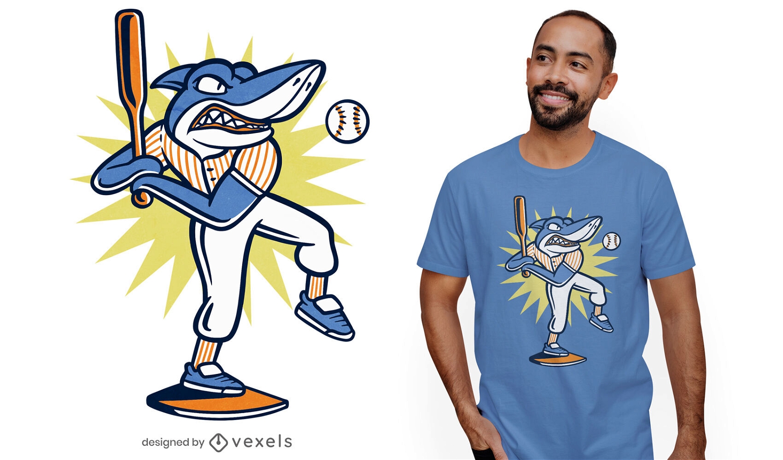 Baseballspieler Hai T-Shirt Design