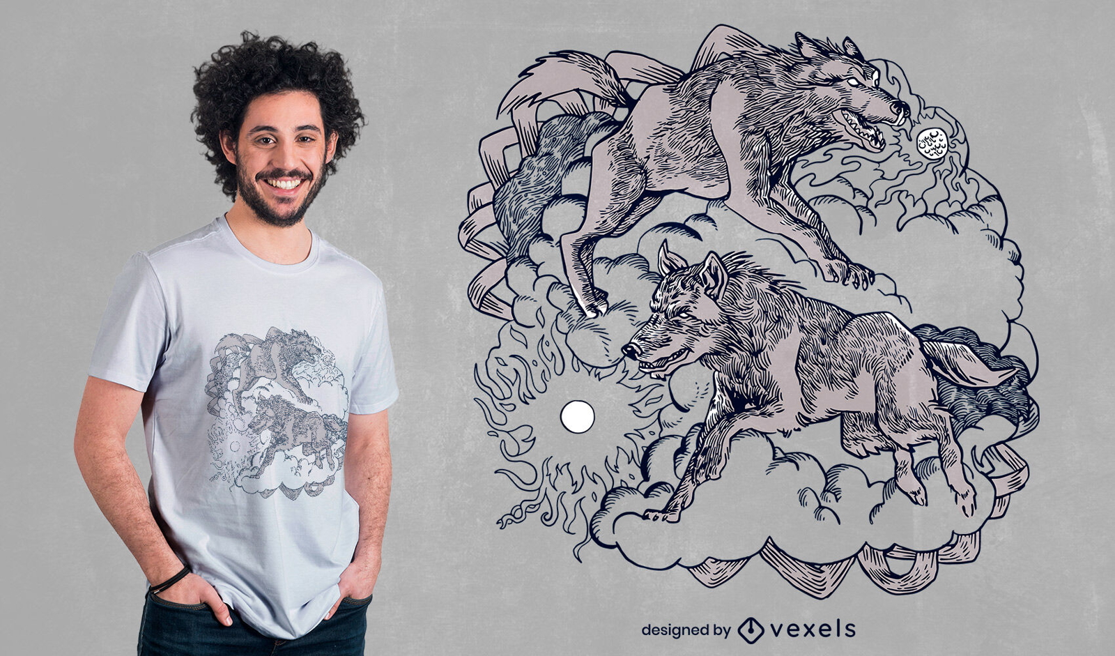 Wölfe aus der nordischen Mythologie T-Shirt-Design