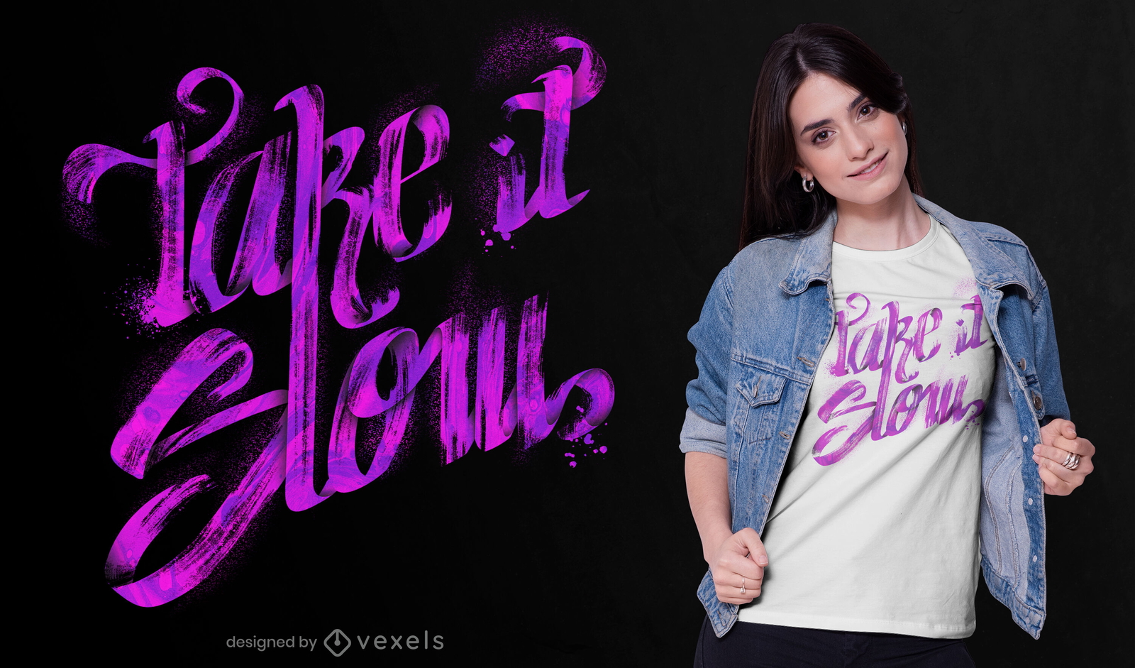 Take it slow brush lettering diseño de camiseta psd