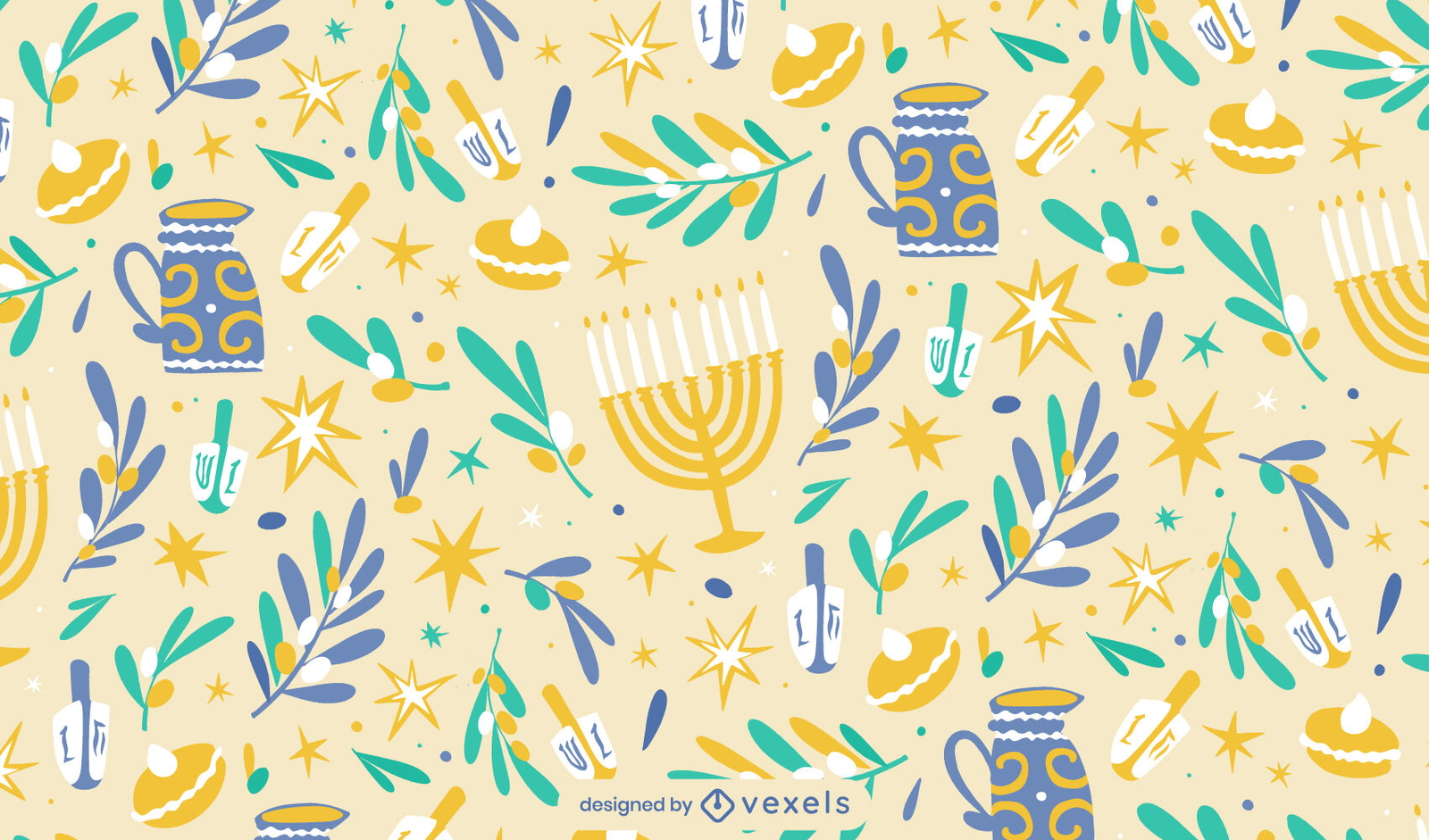 Diseño de patrón plano de festividad de Hanukkah