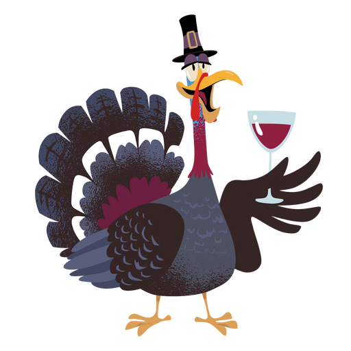 Cartoon turkey drinking wine PNG Design