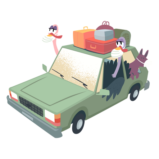 Turkeys traveling in a car PNG Design