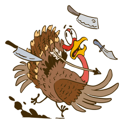 Pavo de acción de gracias esquivando cuchillos Diseño PNG
