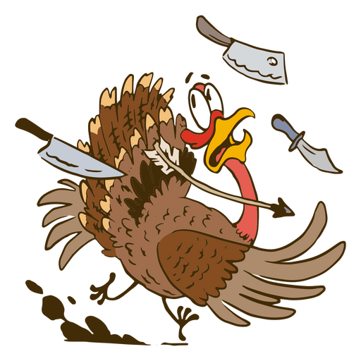Thanksgiving turkey dodging knives PNG Design