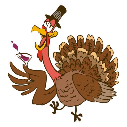Funny turkey with wine glass PNG Design